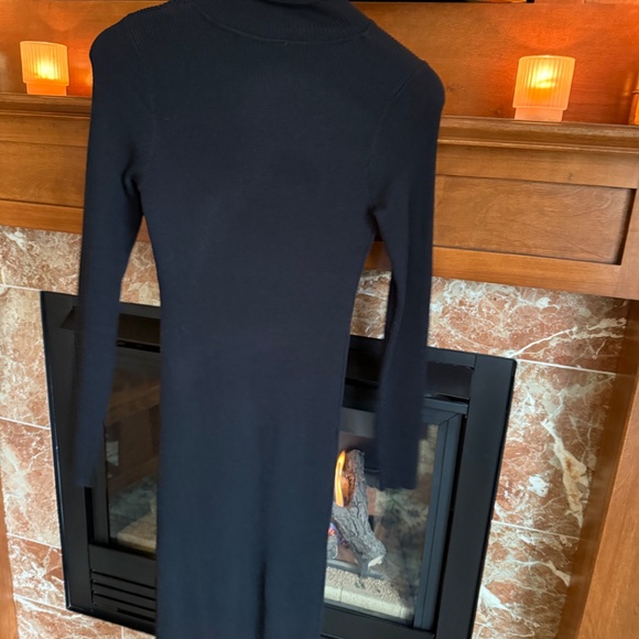 Black Ribbed Knit Turtleneck Midi Dress Long Sleeve Minimalist - Picture 5 of 5